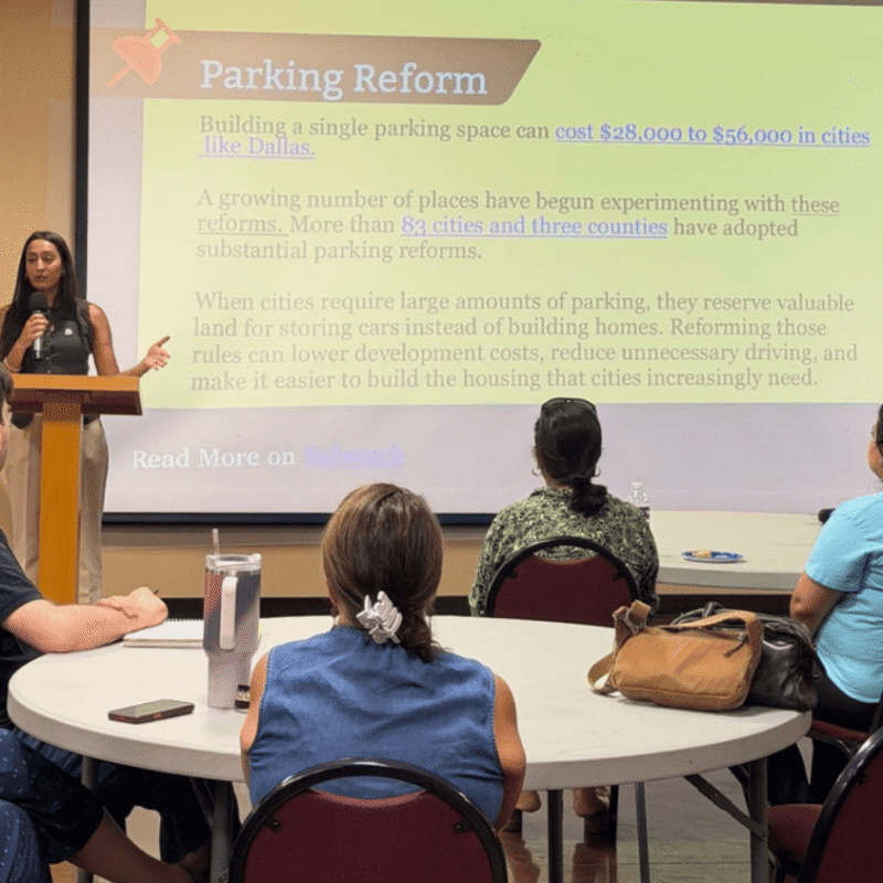 Texans for Housing Senior North Texas Organizer, Jenny Singh, joined Flower Mound Area Democrats (FMAD) to discuss housing affordability across the DFW region, the barriers limiting housing development, and policy solutions that can help expand housing options for Texans!